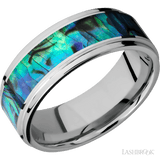 8 mm wide/Flat Grooved Edges/Cobalt Chrome band with one 5 mm Centered inlay of Abalone. - Diamonds By Rothschild