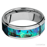 8 mm wide/Flat Grooved Edges/Cobalt Chrome band with one 5 mm Centered inlay of Abalone. - Diamonds By Rothschild