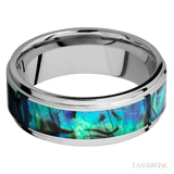 8 mm wide/Flat Grooved Edges/Cobalt Chrome band with one 5 mm Centered inlay of Abalone. - Diamonds By Rothschild
