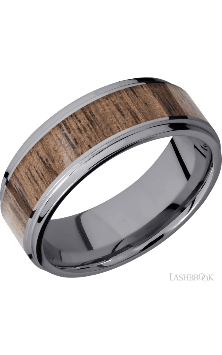 8 mm wide/Flat Grooved Edges/Tantalum band with one 5 mm Centered inlay of Walnut. - Diamonds By Rothschild