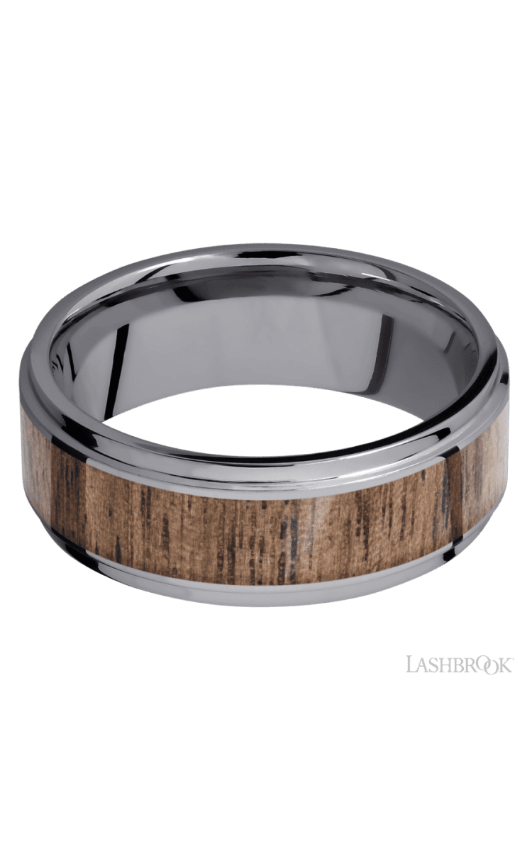 8 mm wide/Flat Grooved Edges/Tantalum band with one 5 mm Centered inlay of Walnut. - Diamonds By Rothschild
