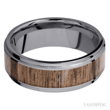 8 mm wide/Flat Grooved Edges/Tantalum band with one 5 mm Centered inlay of Walnut. - Diamonds By Rothschild