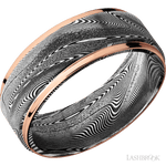 8 mm wide/Flat Grooved Edges/Tightweave band with two 1 mm Edge inlays of 14K Rose Gold. - Diamonds By Rothschild