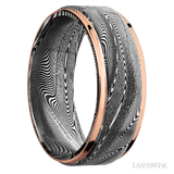 8 mm wide/Flat Grooved Edges/Tightweave band with two 1 mm Edge inlays of 14K Rose Gold. - Diamonds By Rothschild