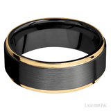 8 mm wide/Flat Grooved Edges/Zirconium band with two 1 mm Edge inlays of 14K Yellow Gold. - Diamonds By Rothschild