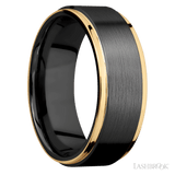 8 mm wide/Flat Grooved Edges/Zirconium band with two 1 mm Edge inlays of 14K Yellow Gold. - Diamonds By Rothschild