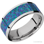 8 mm wide/Flat/Cobalt Chrome band with one 6 mm Centered inlay of Blue Green Opal. - Diamonds By Rothschild