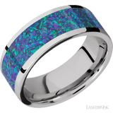 8 mm wide/Flat/Cobalt Chrome band with one 6 mm Centered inlay of Blue Green Opal. - Diamonds By Rothschild