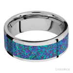 8 mm wide/Flat/Cobalt Chrome band with one 6 mm Centered inlay of Blue Green Opal. - Diamonds By Rothschild