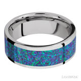 8 mm wide/Flat/Cobalt Chrome band with one 6 mm Centered inlay of Blue Green Opal. - Diamonds By Rothschild