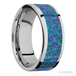 8 mm wide/Flat/Cobalt Chrome band with one 6 mm Centered inlay of Blue Green Opal. - Diamonds By Rothschild