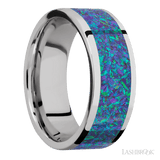 8 mm wide/Flat/Cobalt Chrome band with one 6 mm Centered inlay of Blue Green Opal. - Diamonds By Rothschild