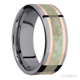 8 mm wide/Flat/Tantalum band featuring inlays of 14K Rose Gold and Freshwater Mother of Pearl. - Diamonds By Rothschild