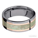 8 mm wide/Flat/Tantalum band featuring inlays of 14K Rose Gold and Freshwater Mother of Pearl. - Diamonds By Rothschild