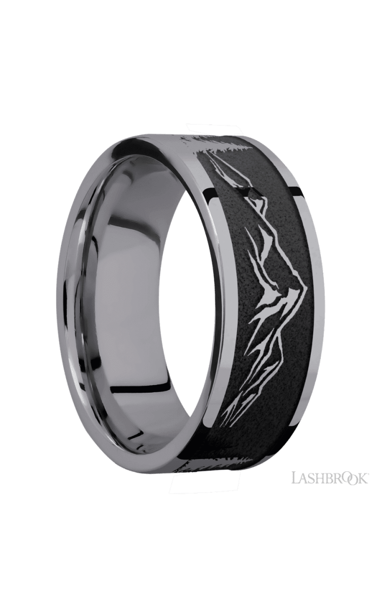 8 mm wide/Flat/Tantalum band with a laser carved Mountain 2 pattern. - Diamonds By Rothschild