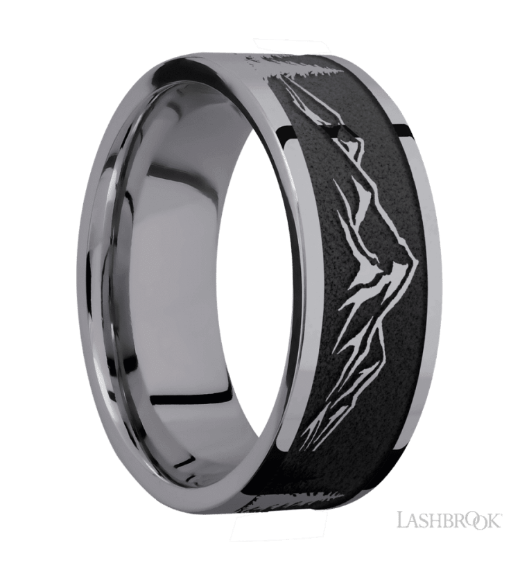 8 mm wide/Flat/Tantalum band with a laser carved Mountain 2 pattern. - Diamonds By Rothschild
