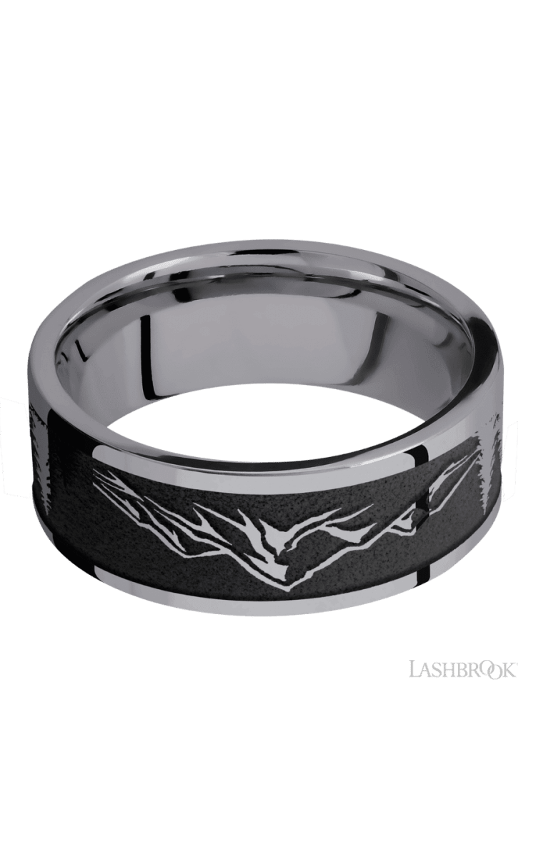 8 mm wide/Flat/Tantalum band with a laser carved Mountain 2 pattern. - Diamonds By Rothschild