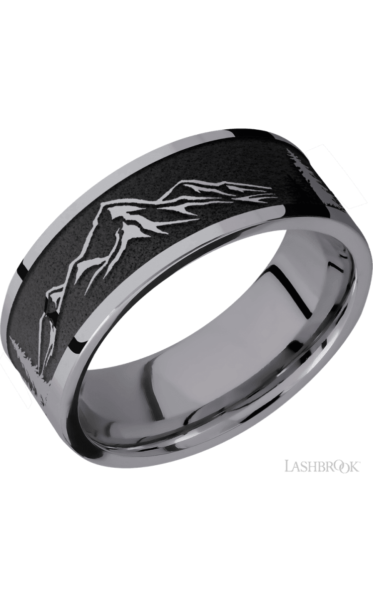 8 mm wide/Flat/Tantalum band with a laser carved Mountain 2 pattern. - Diamonds By Rothschild