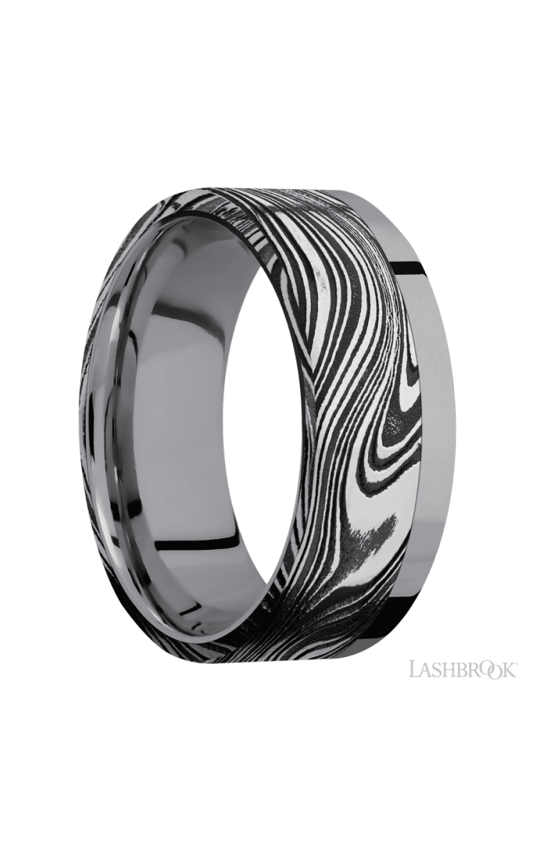 8 mm wide/Flat/Tantalum band with one 6 mm Off Center Edge inlay of Marble. - Diamonds By Rothschild