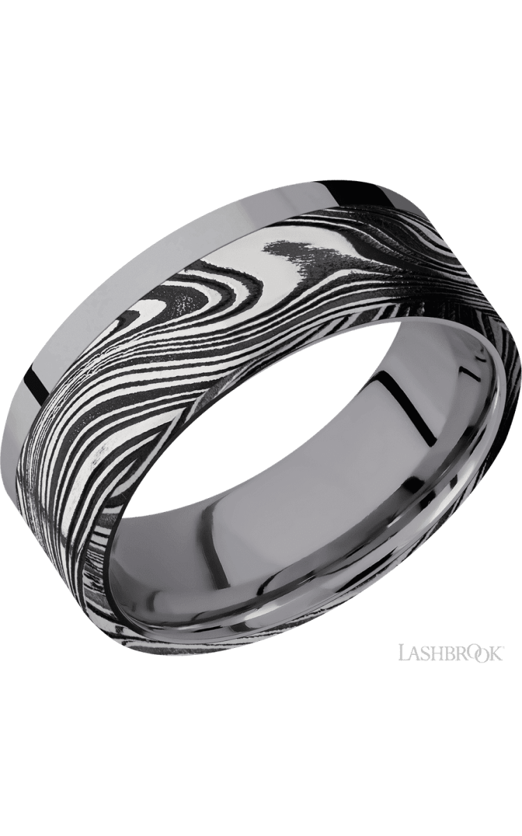 8 mm wide/Flat/Tantalum band with one 6 mm Off Center Edge inlay of Marble. - Diamonds By Rothschild