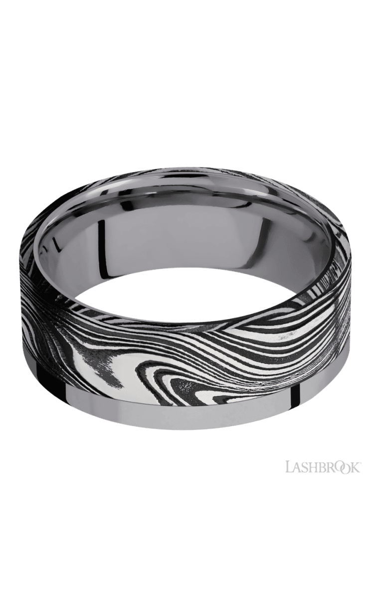 8 mm wide/Flat/Tantalum band with one 6 mm Off Center Edge inlay of Marble. - Diamonds By Rothschild