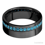 8 mm wide/Flat/Zirconium band with a Off Center Eternity arrangement of .03 carat Round Lab Blue Diamond stones in a Bead setting. - Diamonds By Rothschild