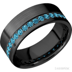 8 mm wide/Flat/Zirconium band with a Off Center Eternity arrangement of .03 carat Round Lab Blue Diamond stones in a Bead setting. - Diamonds By Rothschild