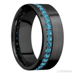8 mm wide/Flat/Zirconium band with a Off Center Eternity arrangement of .03 carat Round Lab Blue Diamond stones in a Bead setting. - Diamonds By Rothschild