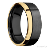 8 mm wide/Flat/Zirconium band with one 2 mm Off Center Edge inlay of 14K Yellow Gold. - Diamonds By Rothschild