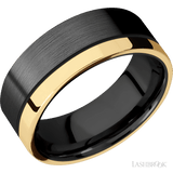 8 mm wide/Flat/Zirconium band with one 2 mm Off Center Edge inlay of 14K Yellow Gold. - Diamonds By Rothschild