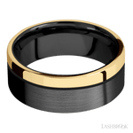 8 mm wide/Flat/Zirconium band with one 2 mm Off Center Edge inlay of 14K Yellow Gold. - Diamonds By Rothschild