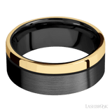 8 mm wide/Flat/Zirconium band with one 2 mm Off Center Edge inlay of 14K Yellow Gold. - Diamonds By Rothschild