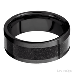 8 mm wide/Flat/Zirconium band with one 5 mm Centered inlay of Dinosaur Bone Black. - Diamonds By Rothschild