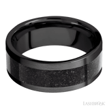 8 mm wide/Flat/Zirconium band with one 5 mm Centered inlay of Dinosaur Bone Black. - Diamonds By Rothschild