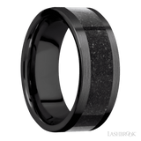 8 mm wide/Flat/Zirconium band with one 5 mm Centered inlay of Dinosaur Bone Black. - Diamonds By Rothschild