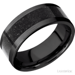 8 mm wide/Flat/Zirconium band with one 5 mm Centered inlay of Dinosaur Bone Black. - Diamonds By Rothschild