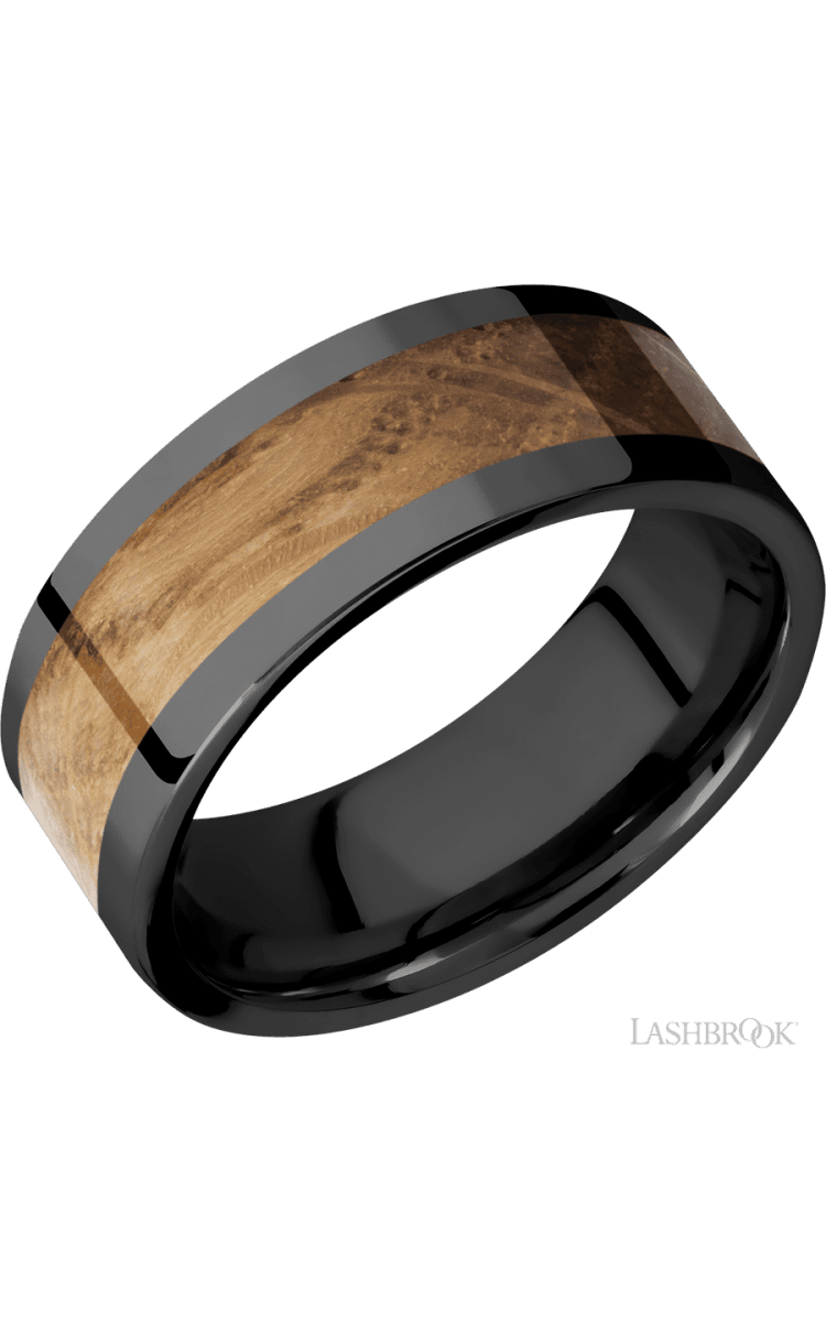 8 mm wide/Flat/Zirconium band with one 5 mm Centered inlay of Whiskey Barrel. - Diamonds By Rothschild