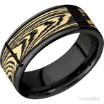 8 mm wide/Flat/Zirconium band with one 6 mm Centered inlay of 14K Yellow Gold with a laser carved Woodgrain pattern. - Diamonds By Rothschild