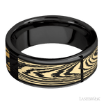 8 mm wide/Flat/Zirconium band with one 6 mm Centered inlay of 14K Yellow Gold with a laser carved Woodgrain pattern. - Diamonds By Rothschild