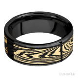 8 mm wide/Flat/Zirconium band with one 6 mm Centered inlay of 14K Yellow Gold with a laser carved Woodgrain pattern. - Diamonds By Rothschild