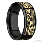 8 mm wide/Flat/Zirconium band with one 6 mm Centered inlay of 14K Yellow Gold with a laser carved Woodgrain pattern. - Diamonds By Rothschild