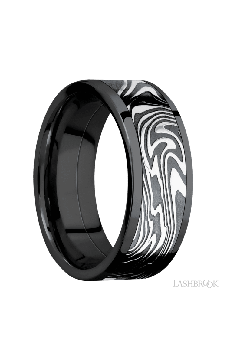 8 mm wide/Flat/Zirconium band with one 6 mm Centered inlay of Kinetic. - Diamonds By Rothschild