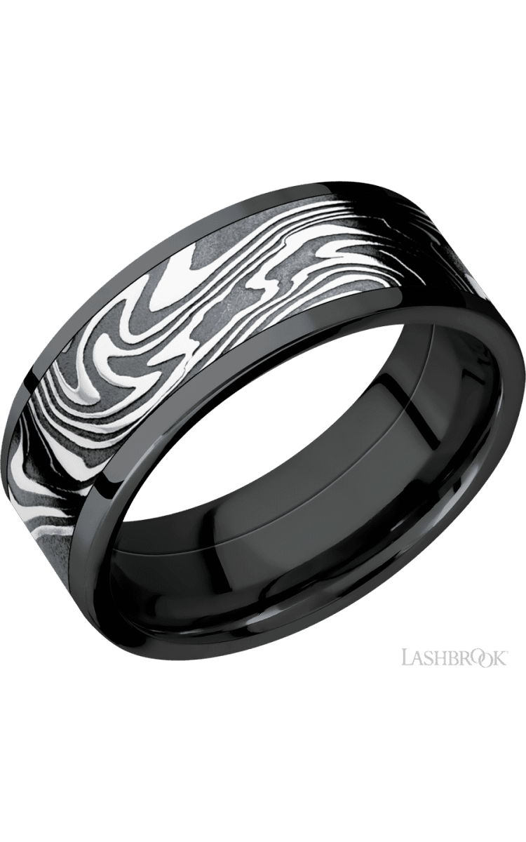 8 mm wide/Flat/Zirconium band with one 6 mm Centered inlay of Kinetic. - Diamonds By Rothschild