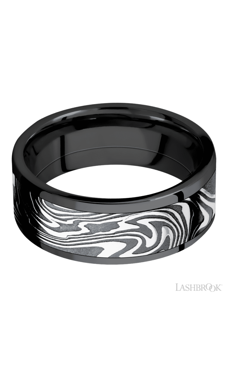 8 mm wide/Flat/Zirconium band with one 6 mm Centered inlay of Kinetic. - Diamonds By Rothschild
