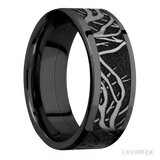 8 mm wide/Flat/Zirconium band with one 6 mm Centered inlay of Tantalum with a laser carved Branches pattern. - Diamonds By Rothschild