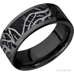 8 mm wide/Flat/Zirconium band with one 6 mm Centered inlay of Tantalum with a laser carved Branches pattern. - Diamonds By Rothschild