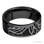 8 mm wide/Flat/Zirconium band with one 6 mm Centered inlay of Tantalum with a laser carved Branches pattern. - Diamonds By Rothschild