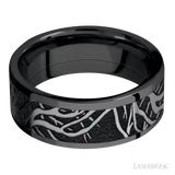 8 mm wide/Flat/Zirconium band with one 6 mm Centered inlay of Tantalum with a laser carved Branches pattern. - Diamonds By Rothschild