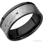 8 mm wide/Flat/Zirconium band with one 6 mm Off Center Edge inlay of Meteorite. - Diamonds By Rothschild