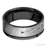 8 mm wide/Flat/Zirconium band with one 6 mm Off Center Edge inlay of Meteorite. - Diamonds By Rothschild